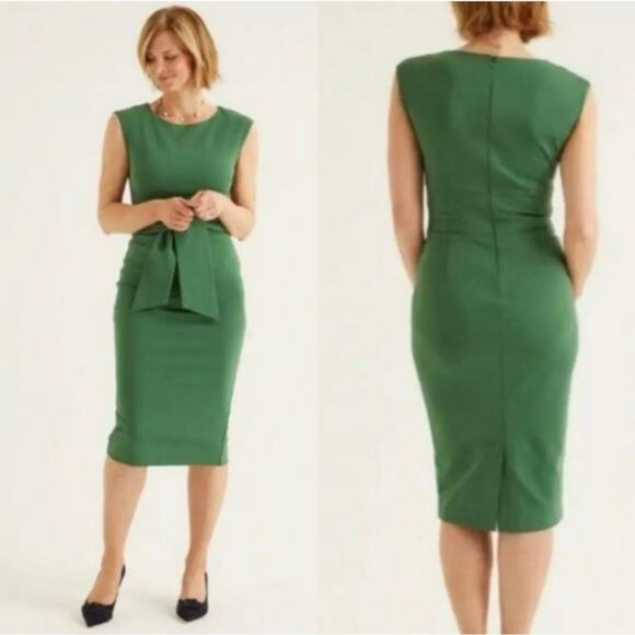 NEW Boden Jessica Green Ponte Knit Sleeveless Pencil Sheath Waist Tie Dress 10R - Picture 8 of 8